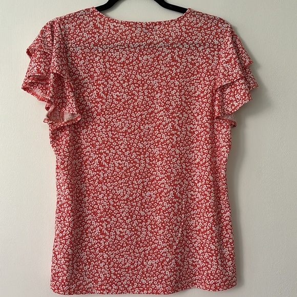 Adrianna Papell Red Floral Print Ruffle Short Sleeve Top size medium - Picture 5 of 7